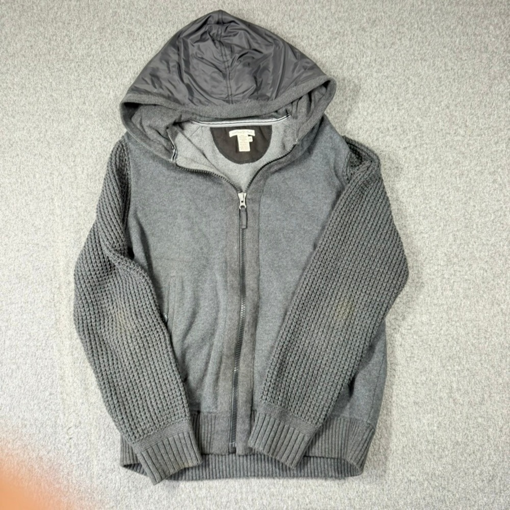 Carbon 2 Cobalt Mens Gray Mixed Media Knit Waffle Sleeve Full Zip Hoodie M